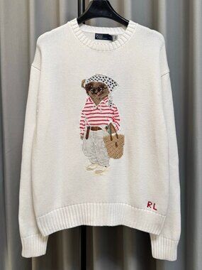 Polo Ralph Lauren White Vacation Polo Bear Crewneck Sweater